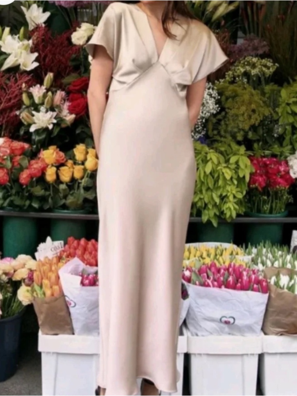 Zara Elegant Cream Slip midi Dress with Flutter Sleeves